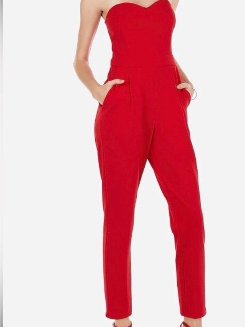 Express Strapless Red Jumpsuit